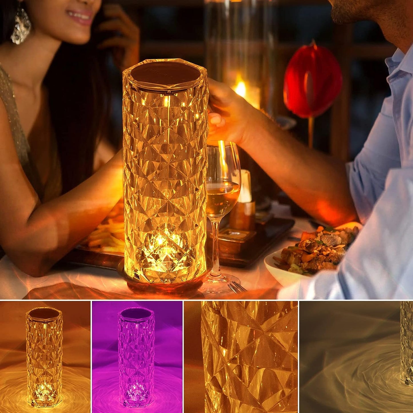 2pc Crystal Table Touch Lamp RGB Color Changing Night Light Romantic forLiving Room Gift