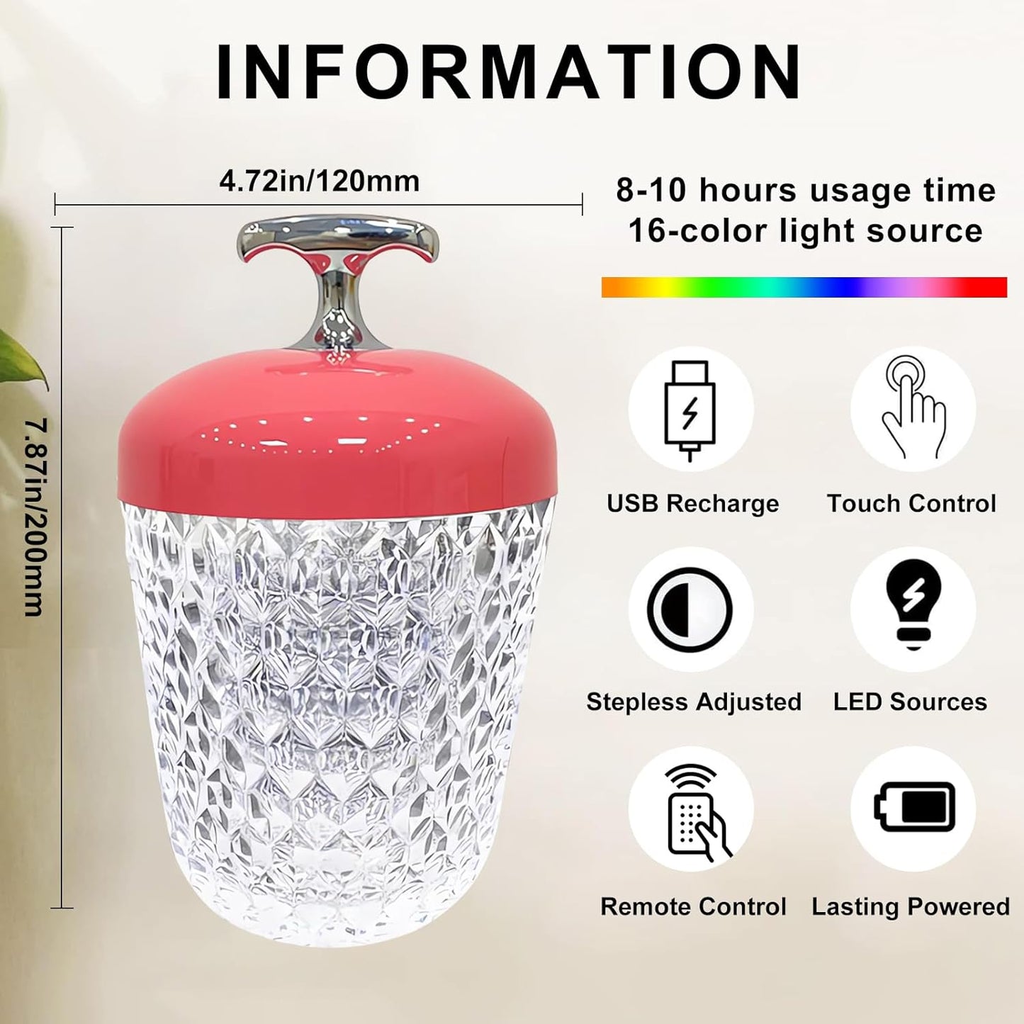 (A pair)16 Colors Acorn Cordless Lamp,Touch Control Table Lamp with Remote Romantic Atmosphere