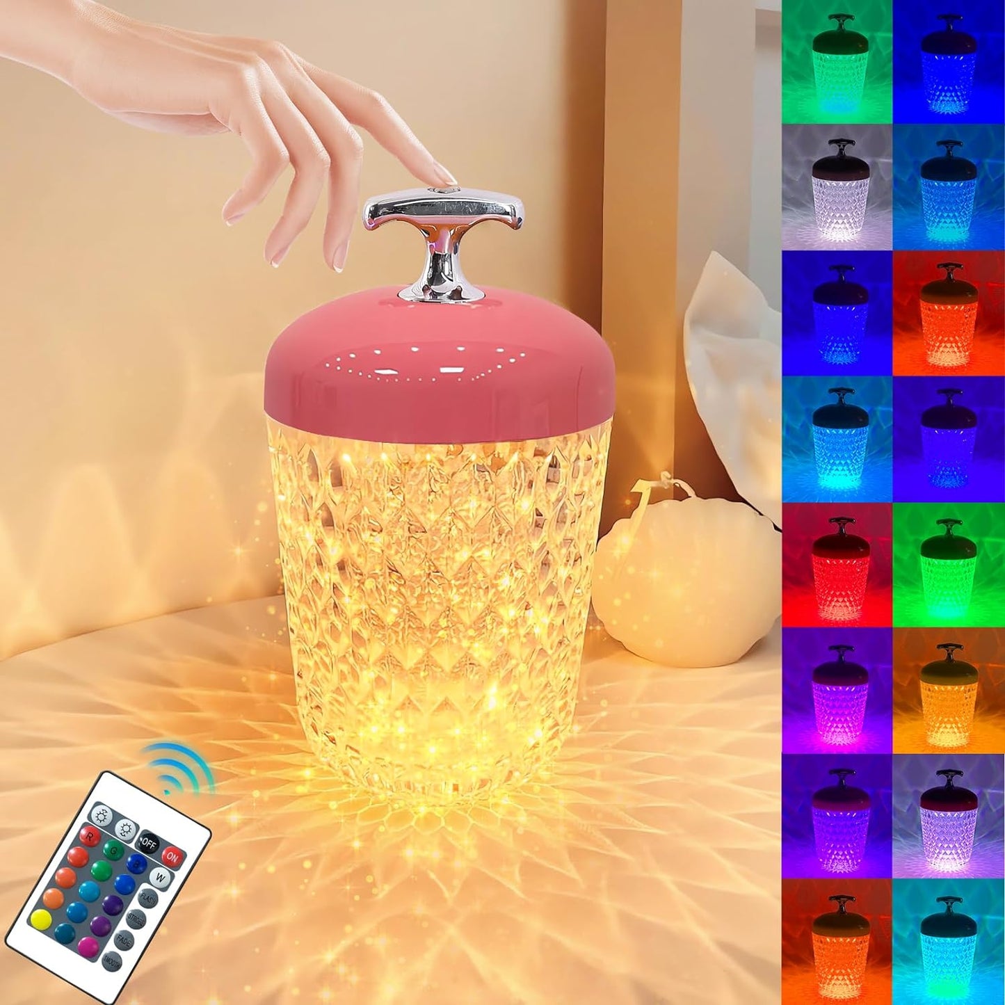(A pair)16 Colors Acorn Cordless Lamp,Touch Control Table Lamp with Remote Romantic Atmosphere