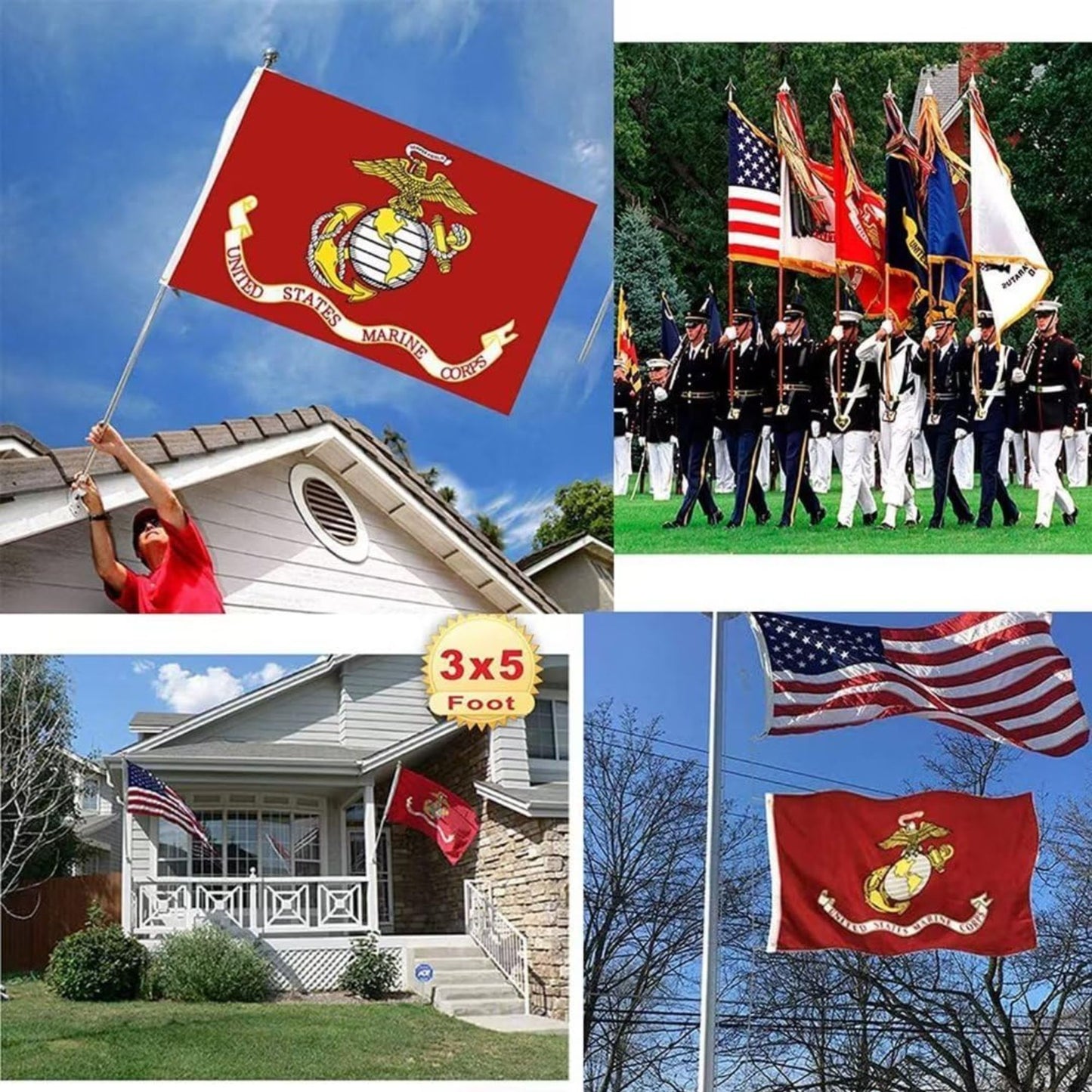 Embroidered Double Sided US and military Flag 3x5 Set Outdoor All Weather