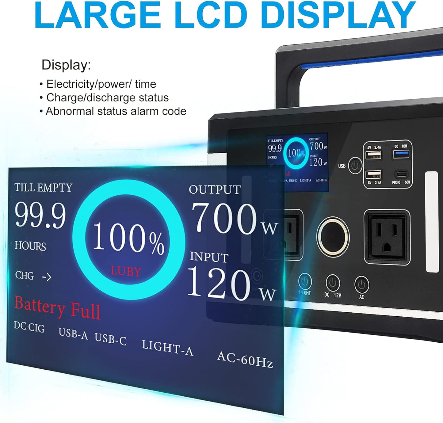 Luby™ 700W Portable Power Station Solar Generator