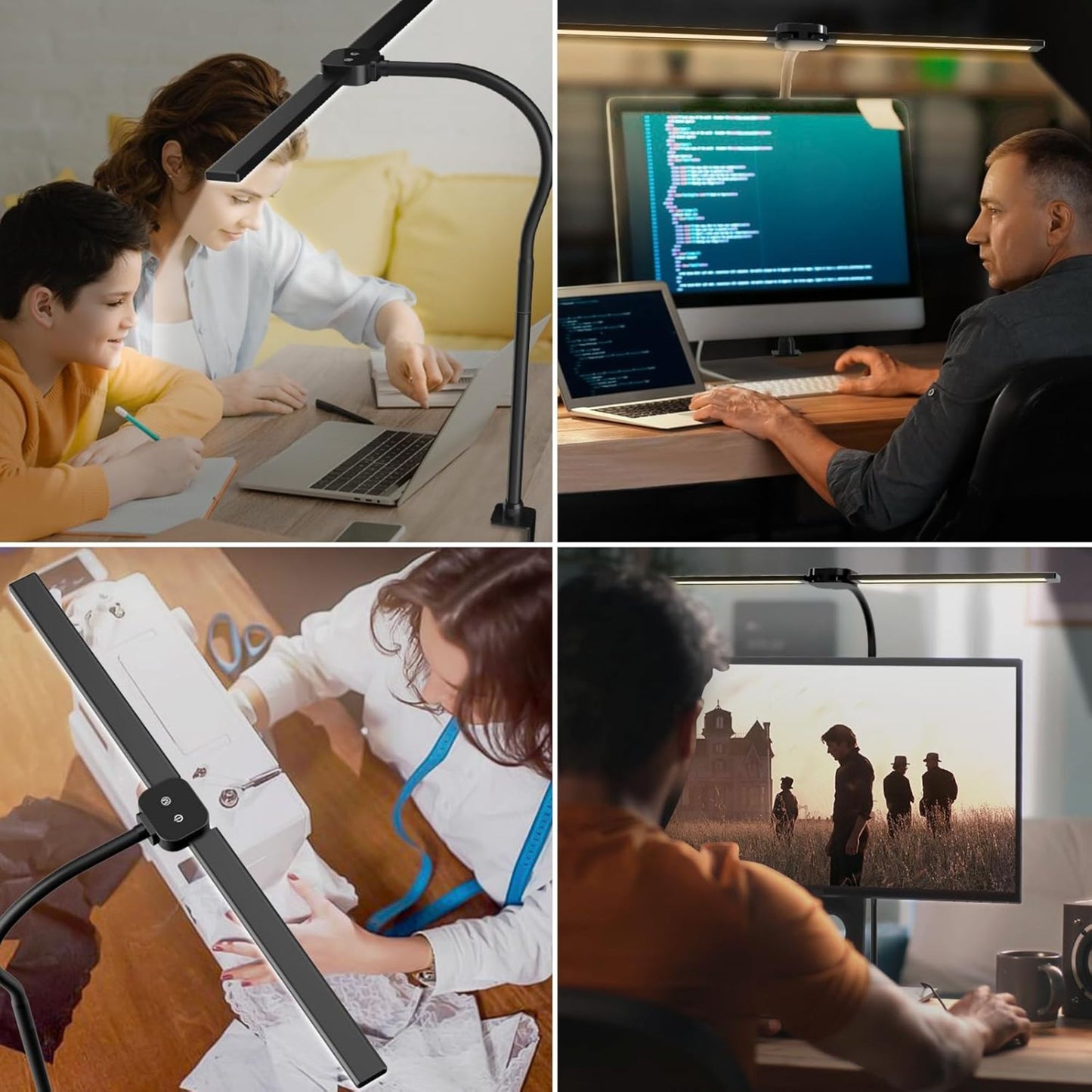 LED Desk Lamp with Wireless Remote – Dual Screen, Gooseneck, Eye-Care, Adjustable Clamp