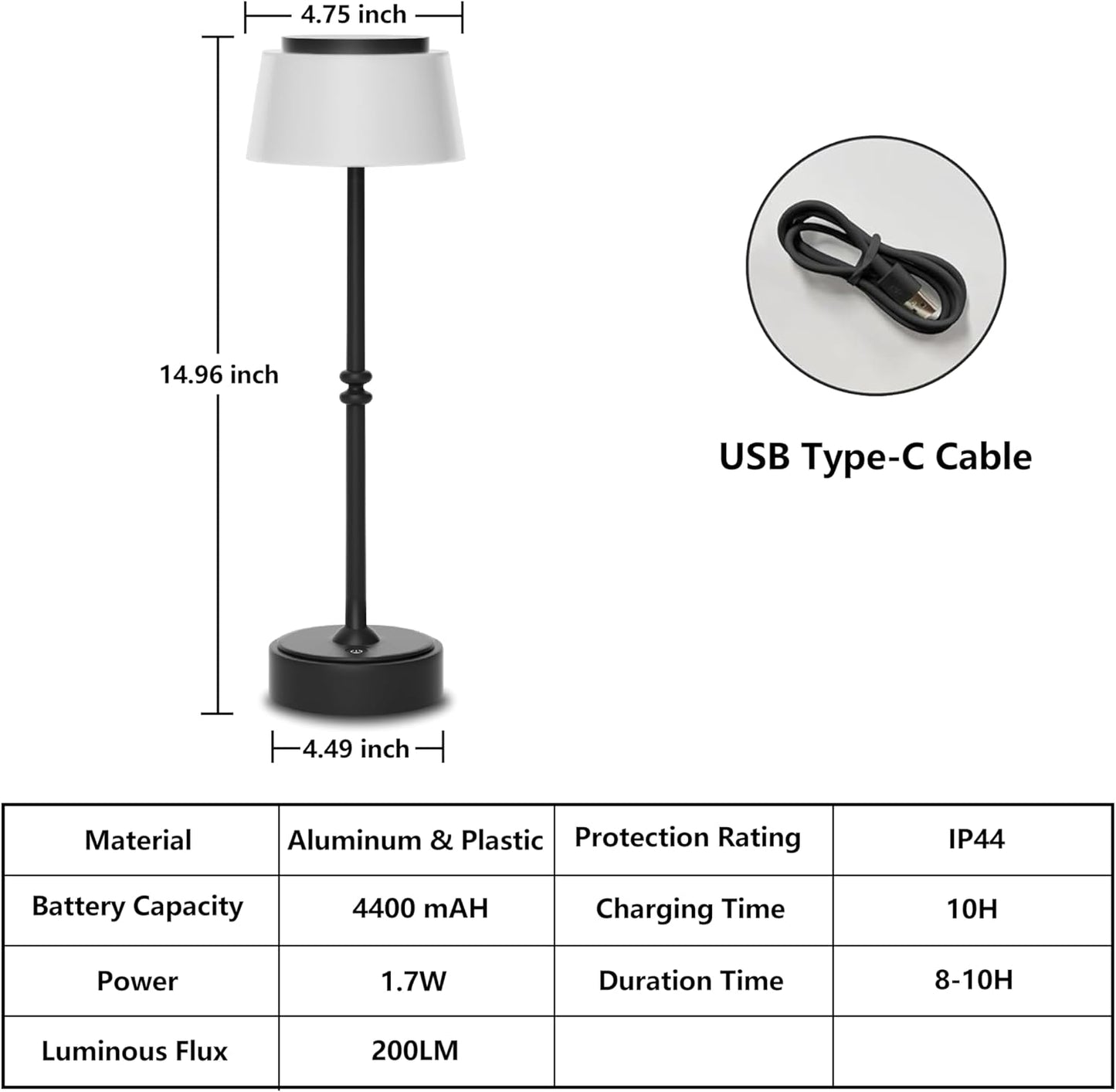 Multi-Scene Cordless LED Desk Lamp - 3-Tone Stepless Dimming, 4400mAh
