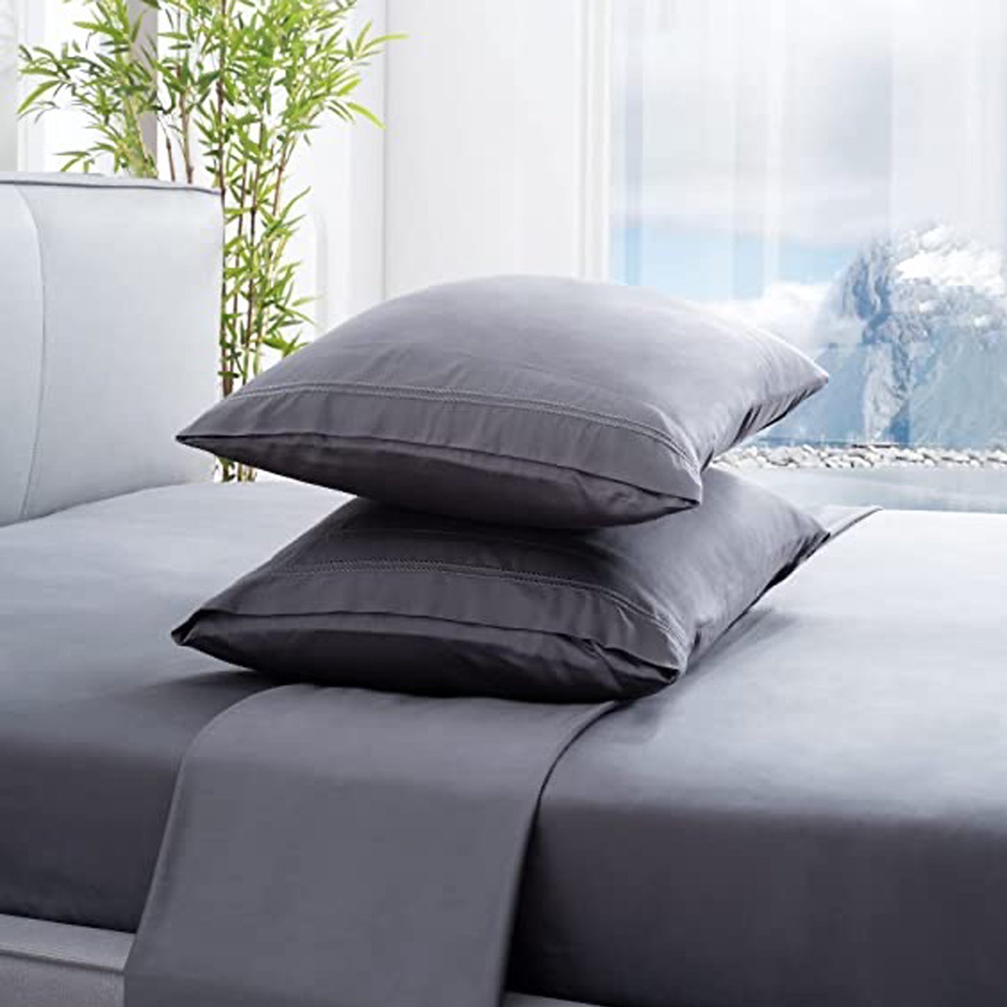 WOWMTN 100% Luxury Bamboo Sheets 5pcs Set 1 Fitted Sheet+1 Flat+2 Pillow Case+1 OrgBag