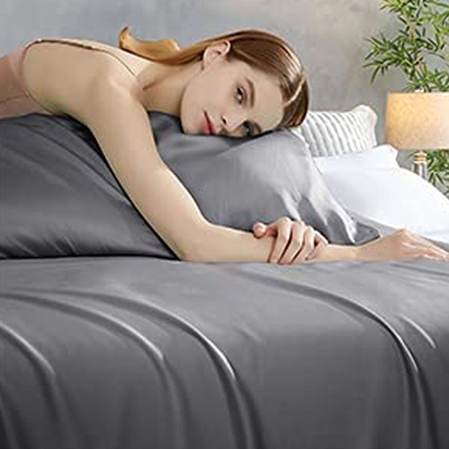 WOWMTN 100% Luxury Bamboo Sheets 5pcs Set 1 Fitted Sheet+1 Flat+2 Pillow Case+1 OrgBag