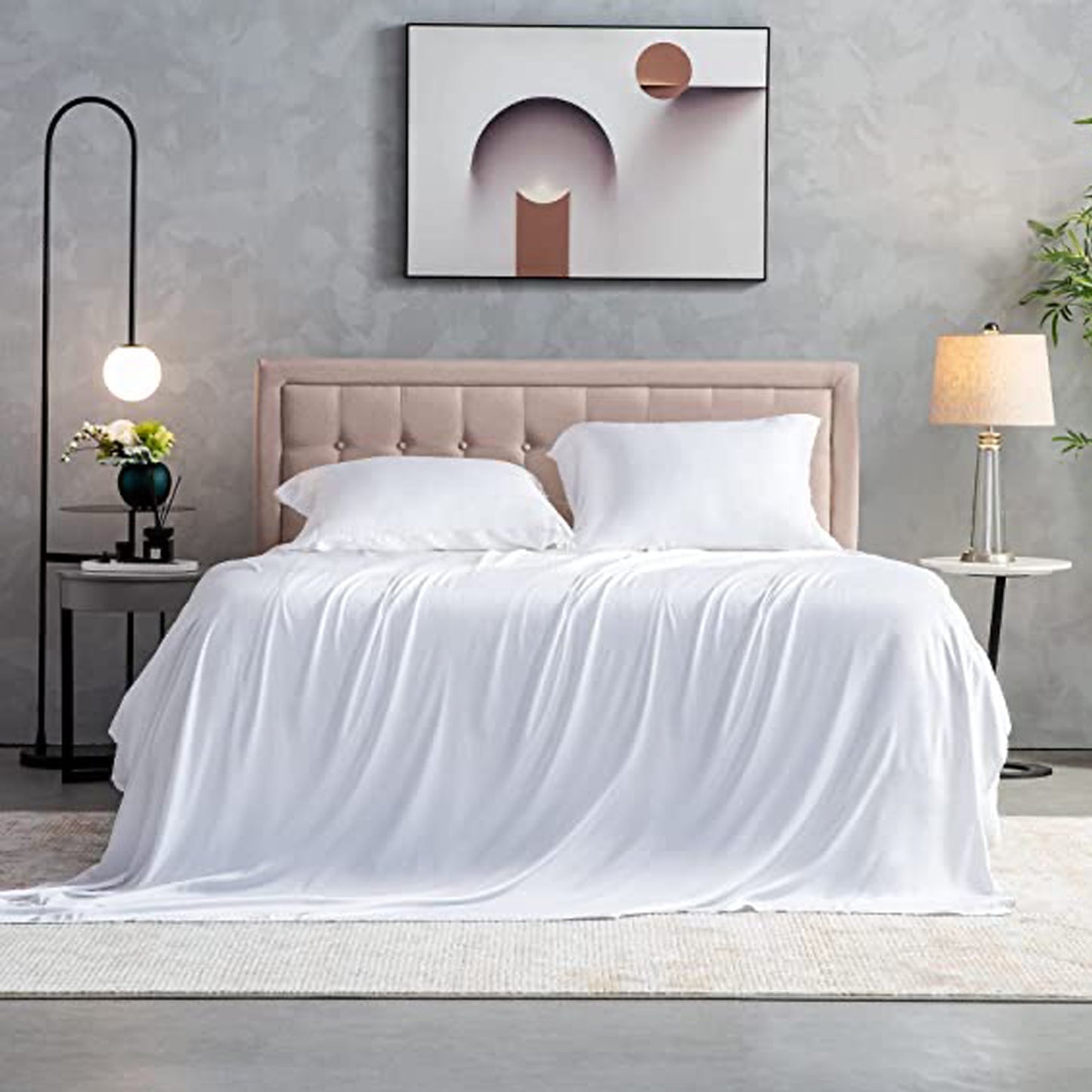 WOWMTN 100% Luxury Bamboo Sheets 5pcs Set 1 Fitted Sheet+1 Flat+2 Pillow Case+1 OrgBag