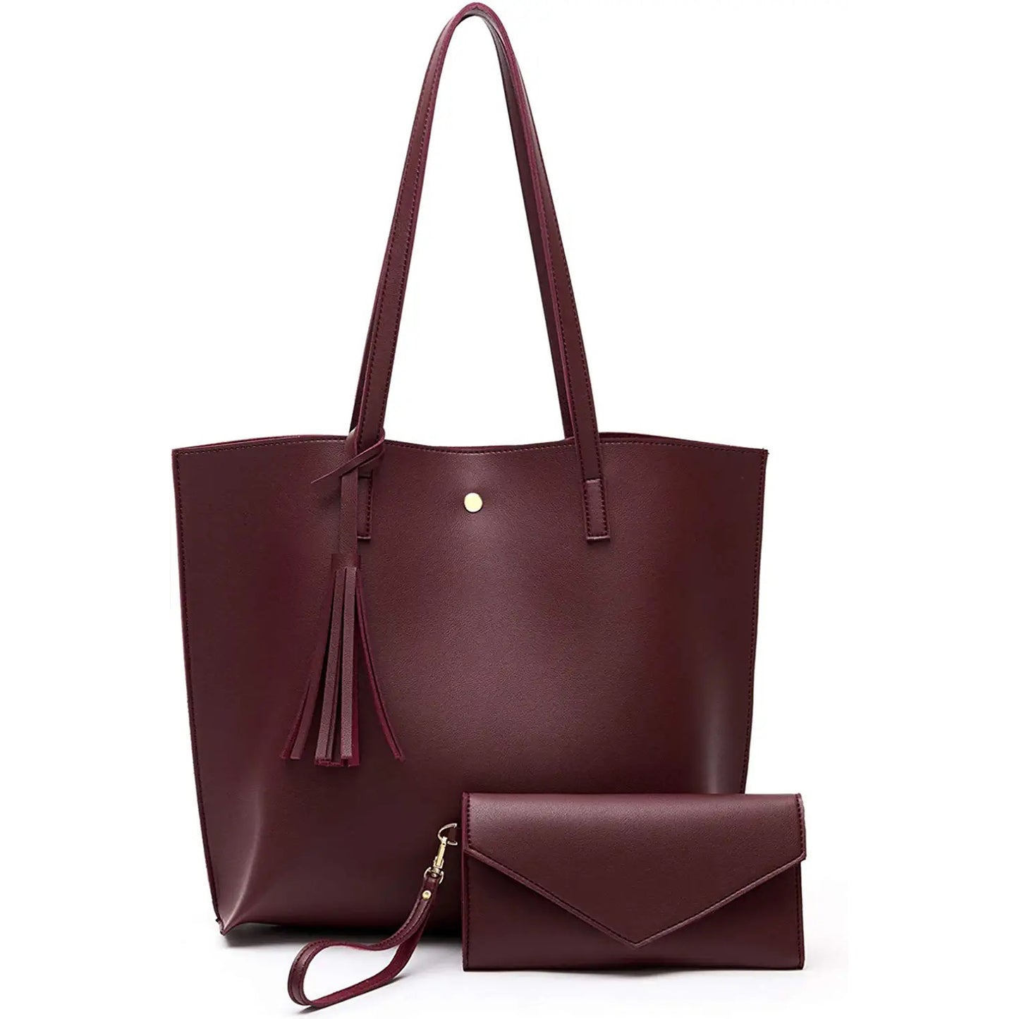 WOWMTN Tote Bag for Women Waterproof Lightweight Leather with Clutch Satchel Handbag 2 PCS Set