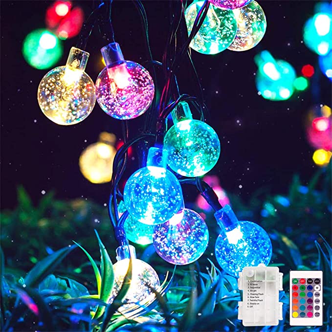 WOWMTN 40Ft Multicolor String Globe Light Outdoor LED with Remote Control Battery Opera