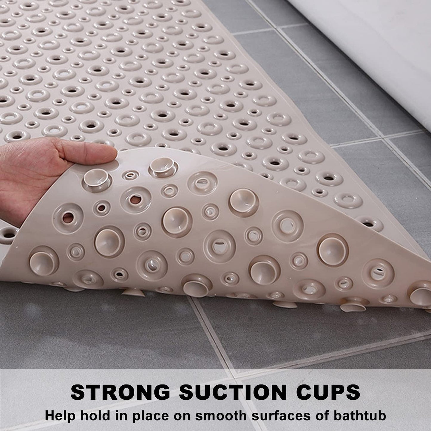 WOWMTN Bath Mat, 40 x 16 Inch Extra Large No-Slip with Drain Holes, Suction Cups, Machine Washable, Bathtub Mats Bathroom Mats, Shower Mats, Extra Long Mat Anti Slip