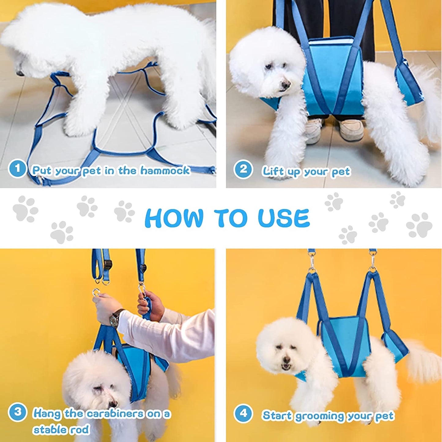 WOWMTN Pet Groom Hammock with toys Harness for Cats & Dogs, Dog Sling for Grooming