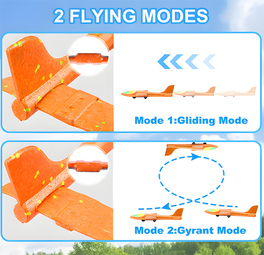 Airplane Launcher Toy 12.6" Foam Glider Led Plane, 2 Flight Mode, 3 planes Flying Toys