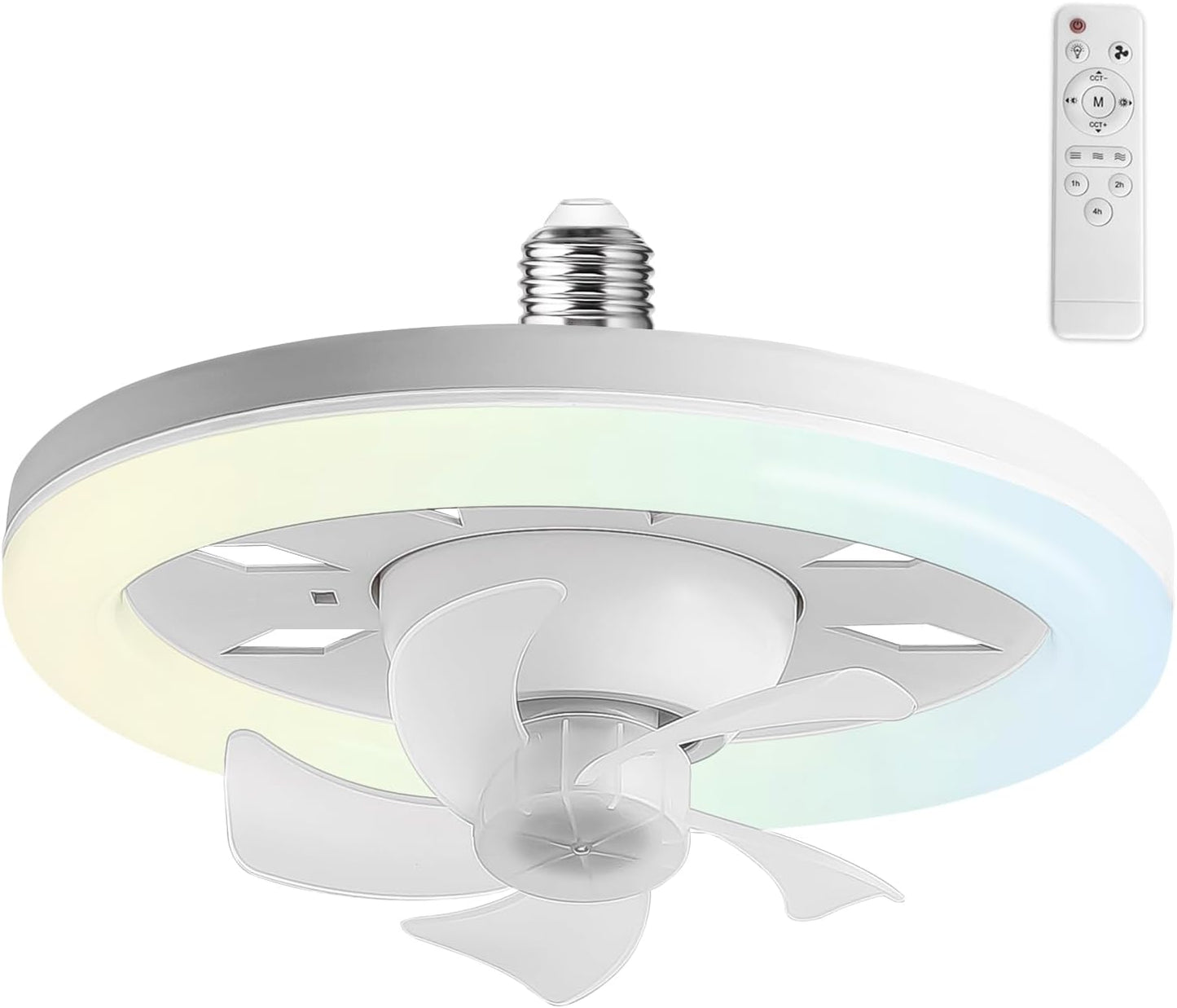 (A Pair) Ceiling Fan with Remote Screws Into Light Bulb Socket E26/E27 Base 360-Degree Rotate