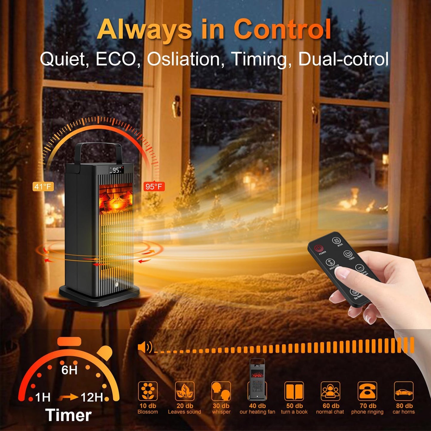 Portable Space Heater with Infrared Sensor & 3D Flame Effect – 1500W ECO Indoor Heater