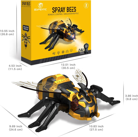 Remote Control Bee Kids Toys Realistic RC Bee Robot for Kids with Music, LED Light Spray Mist