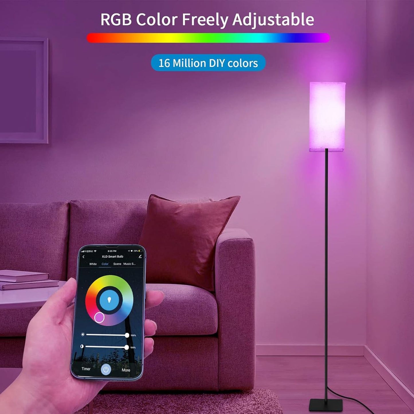 RGB LED Standing Floor Lamp，for Living Room, Bedroom, Gaming Room,Office