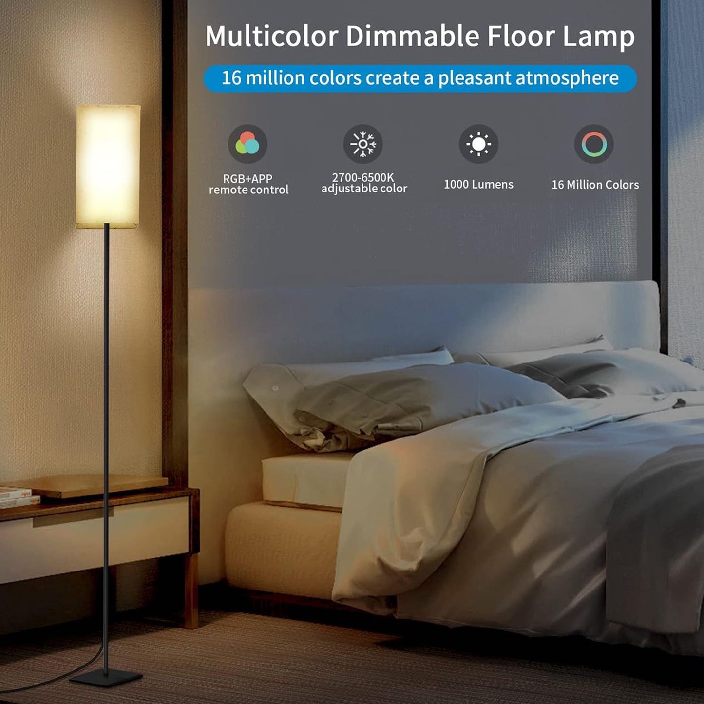 RGB LED Standing Floor Lamp，for Living Room, Bedroom, Gaming Room,Office
