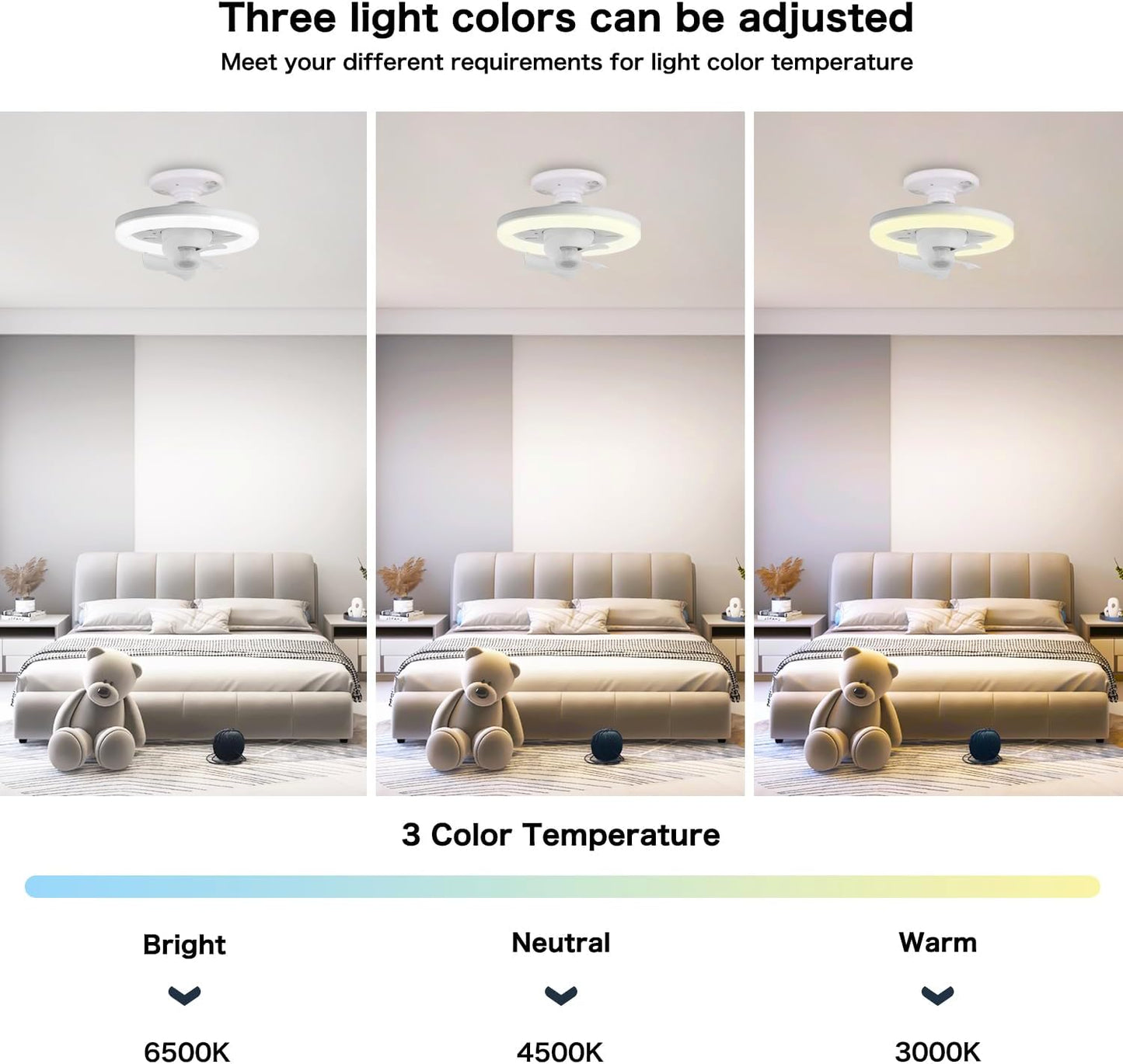 (A Pair) Ceiling Fan with Remote Screws Into Light Bulb Socket E26/E27 Base 360-Degree Rotate
