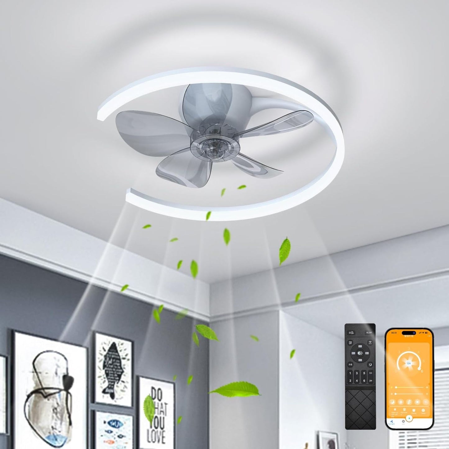 20" Ceiling Fan with Lights App & Remote Control