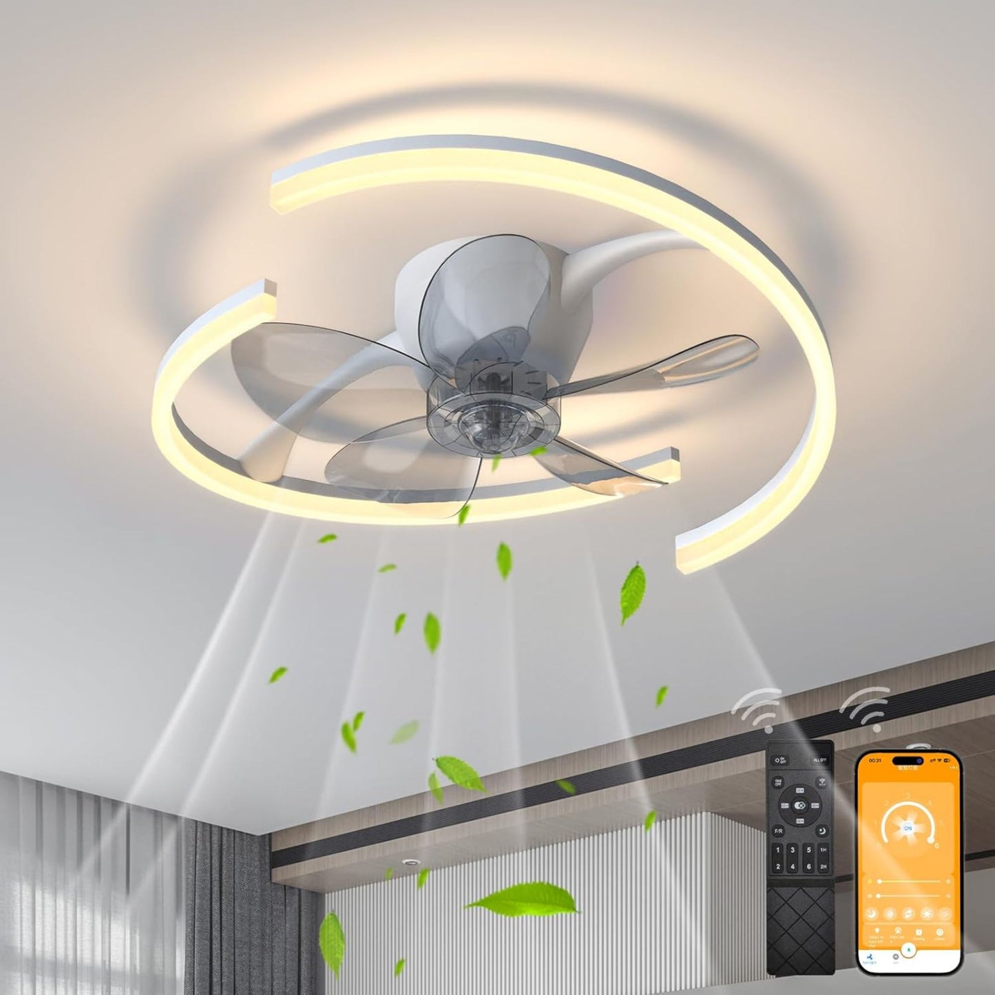 20" Ceiling Fan with Lights App & Remote Control