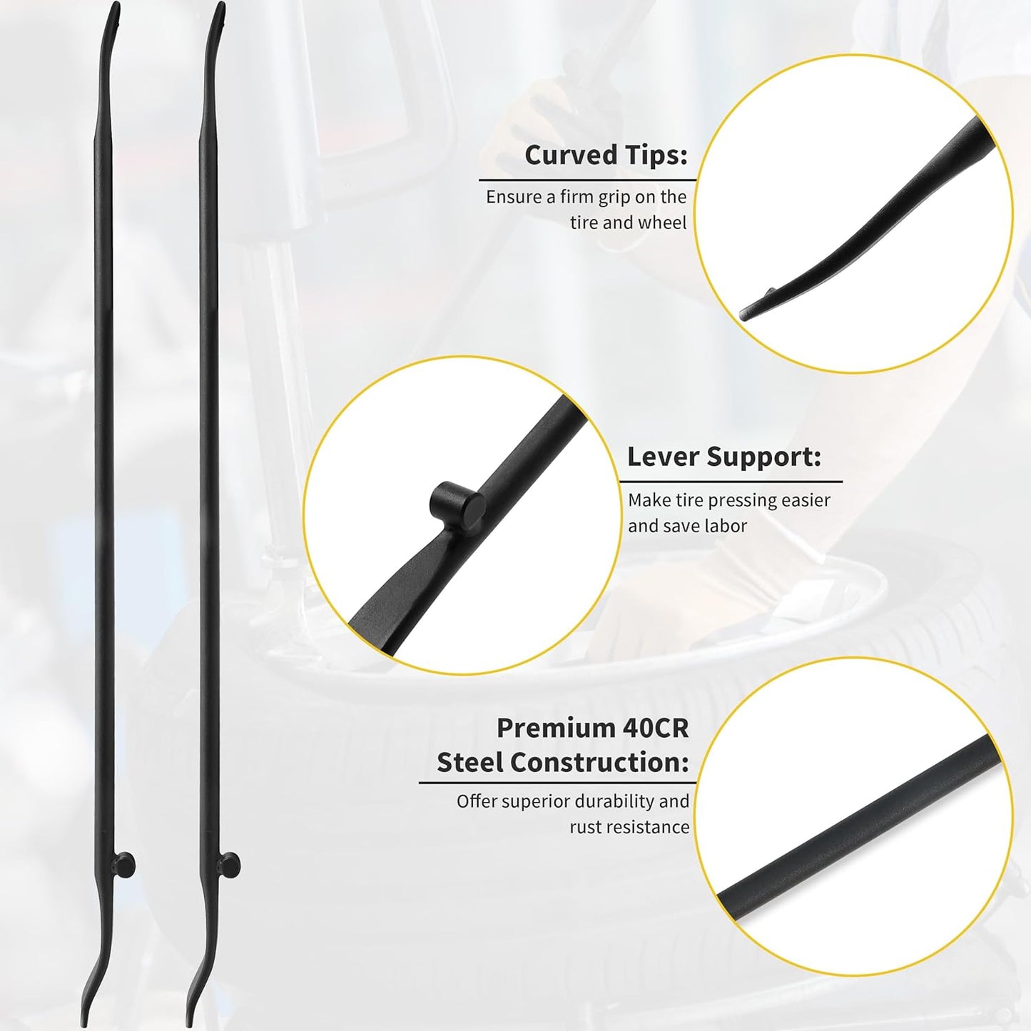 Heavy Duty Tire Irons with Curved Tips & Lever Support(1 - Pack)