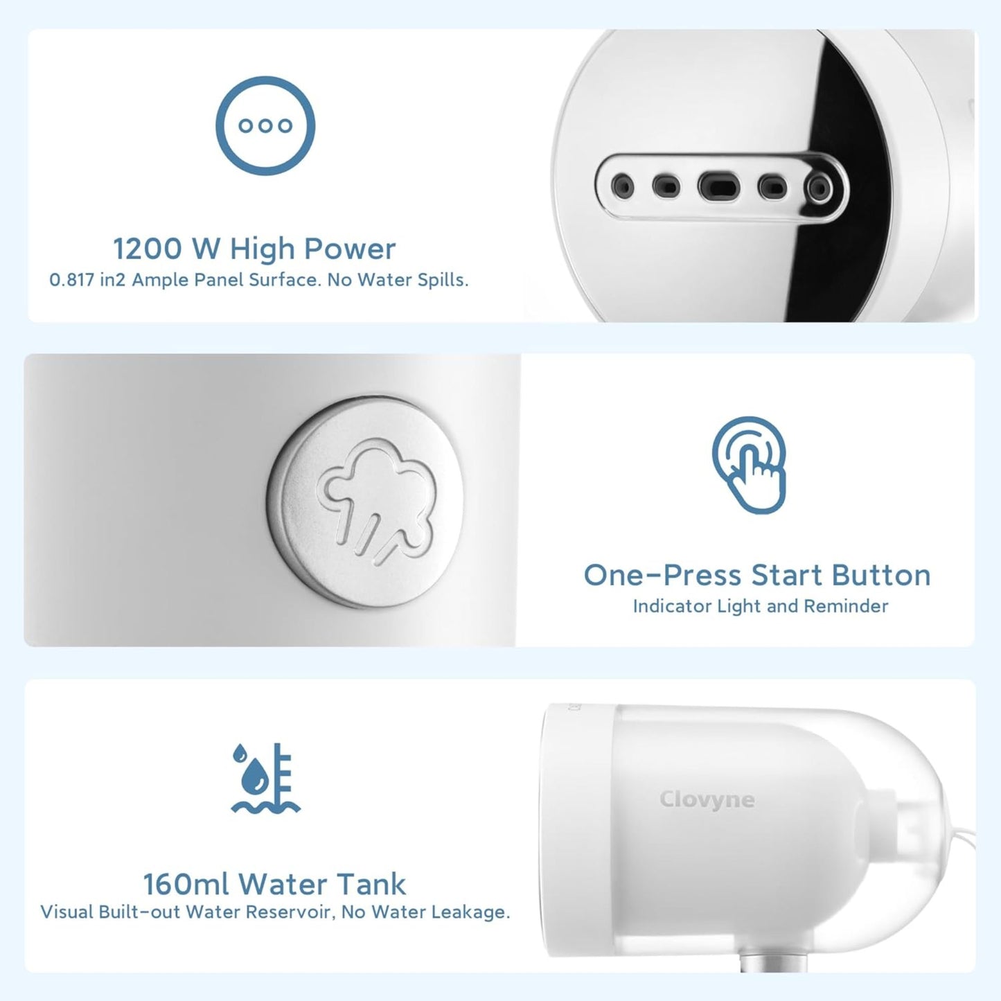 Instant Travel Steamer 1200W - 10s Heat, 160mL Tank, 266°F Wrinkle-Free