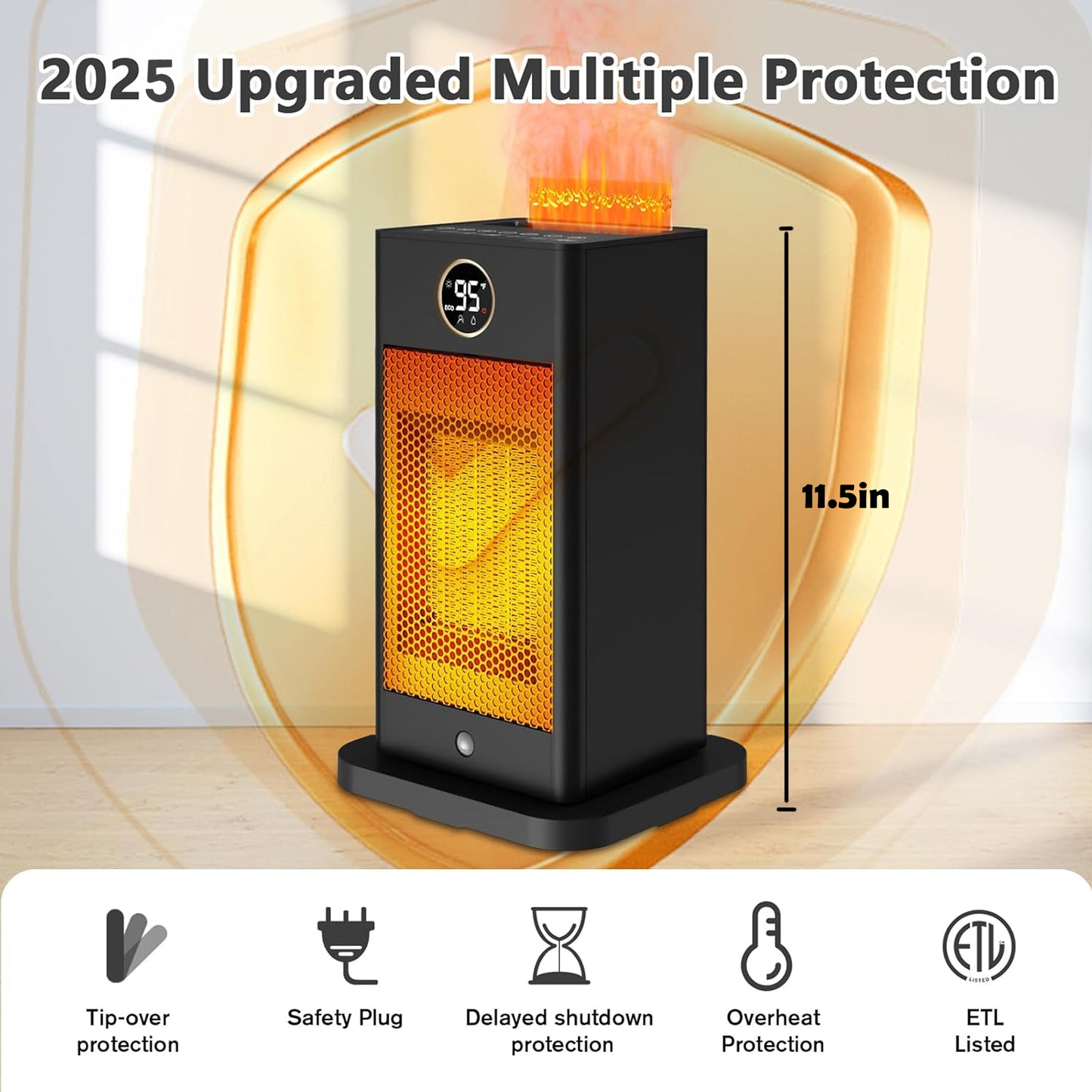 PTC Indoor Space Heater with Sensor, Humidifier & 3D Flame, 1500W