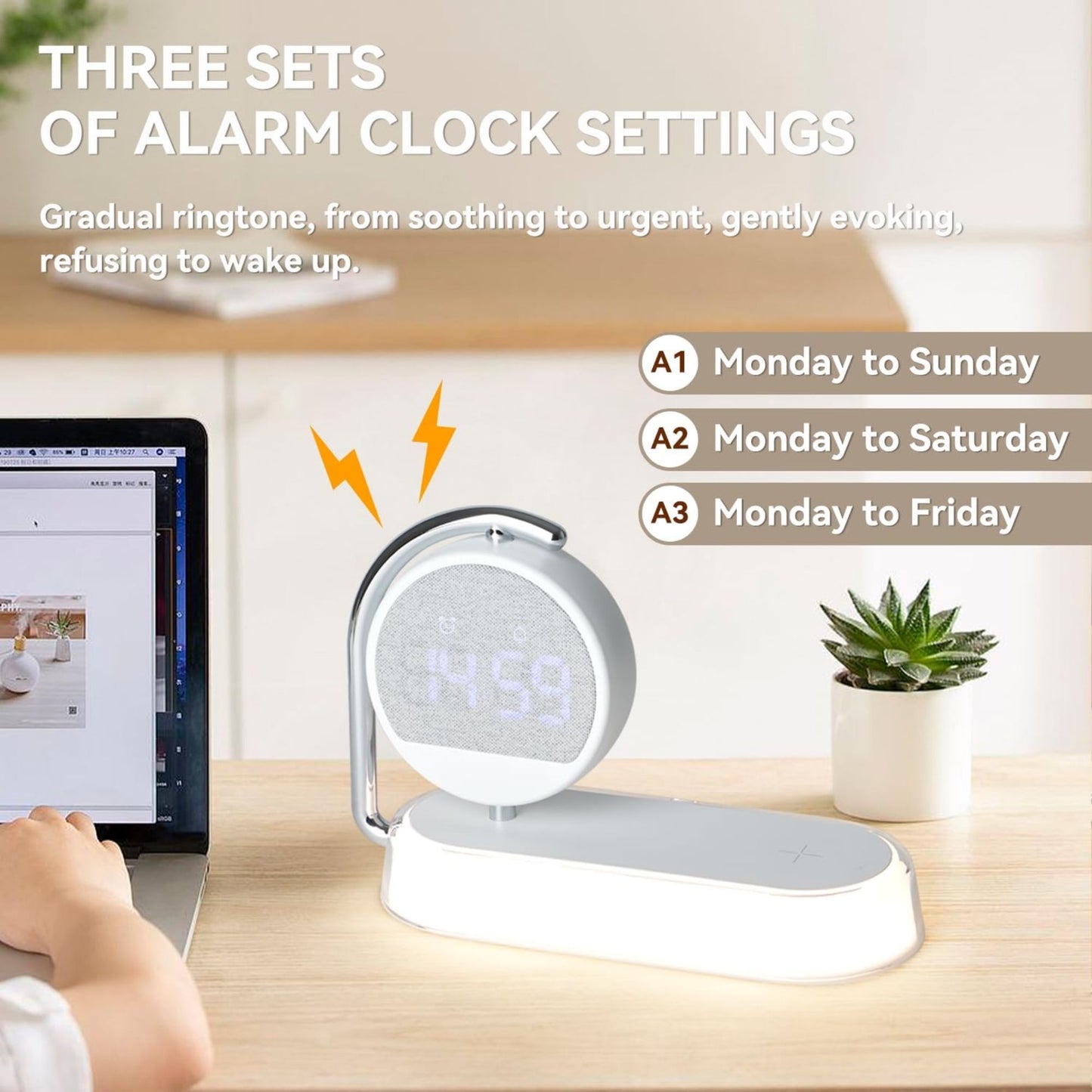New Smart Alarm Clock with Fast Wireless Charging & Adjustable Night Light Gift