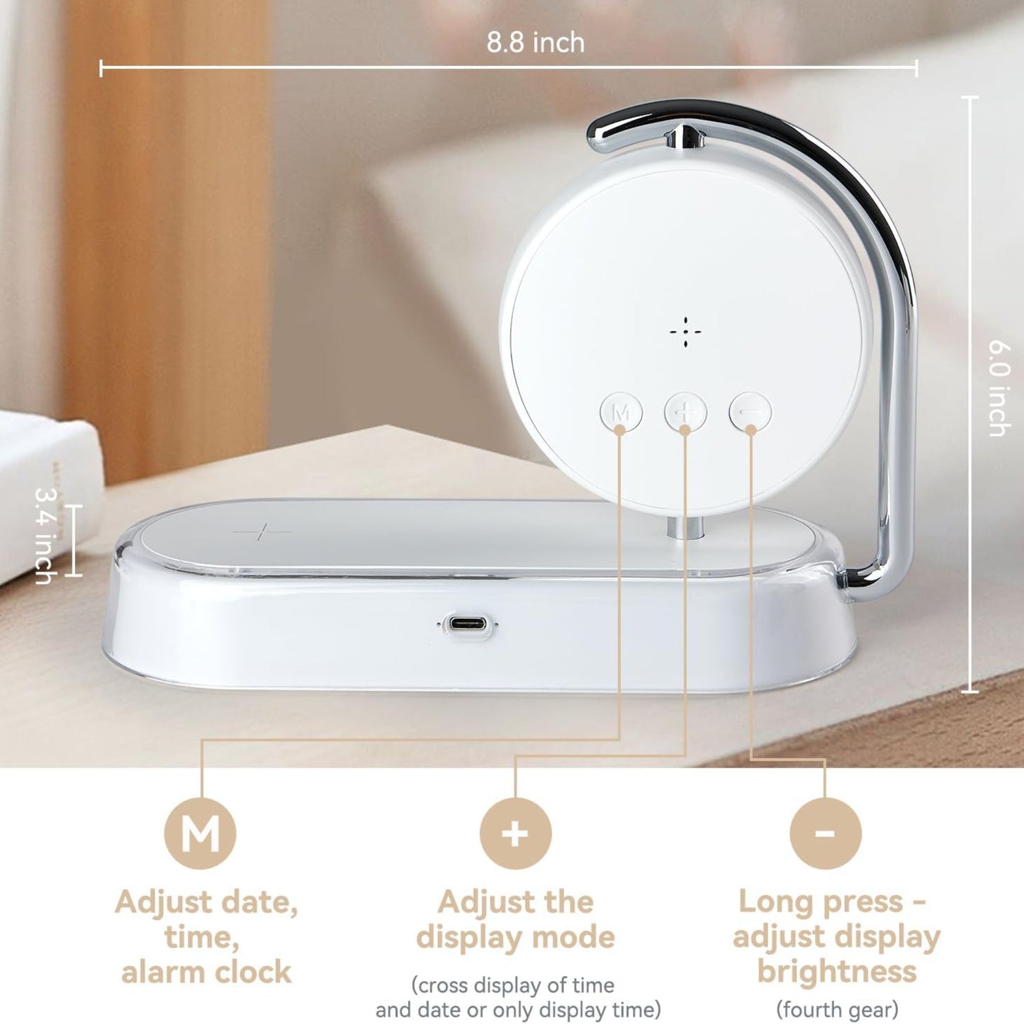 New Smart Alarm Clock with Fast Wireless Charging & Adjustable Night Light Gift