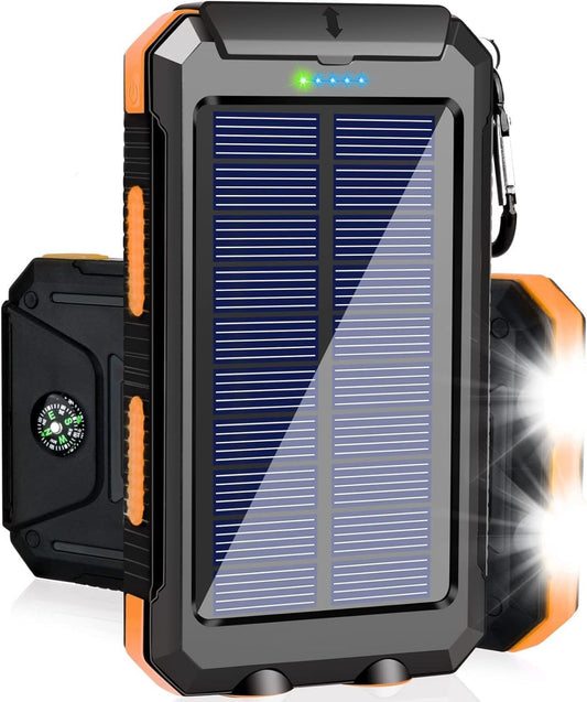 38800mAh Solar Power Bank with Dual USB, Flashlight & Compass