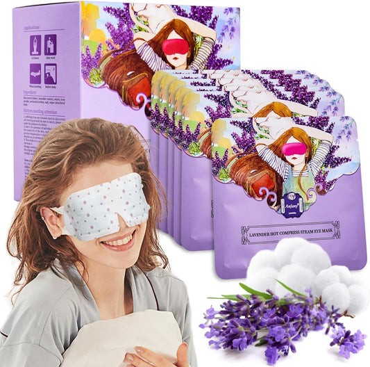 Lavender Steam Eye Mask (10-Pack) – Self-Heating, Disposable SPA Relief, 12x8cm