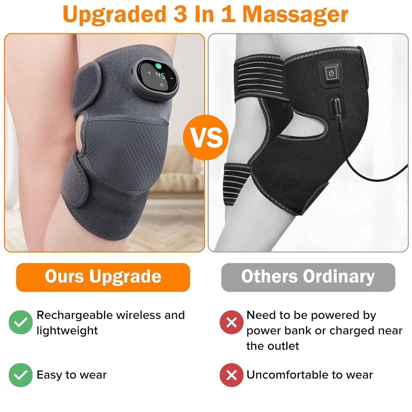 3-in-1 Heating & Vibration Knee Massager for Joint Pain Relief