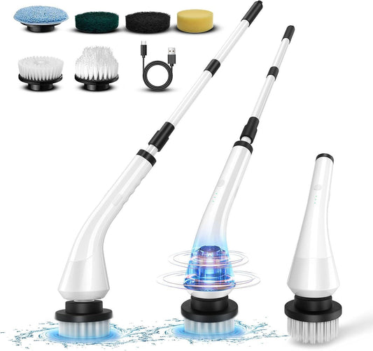 Electric Spin Scrubber with 6 Brush Heads & Adjustable Handle