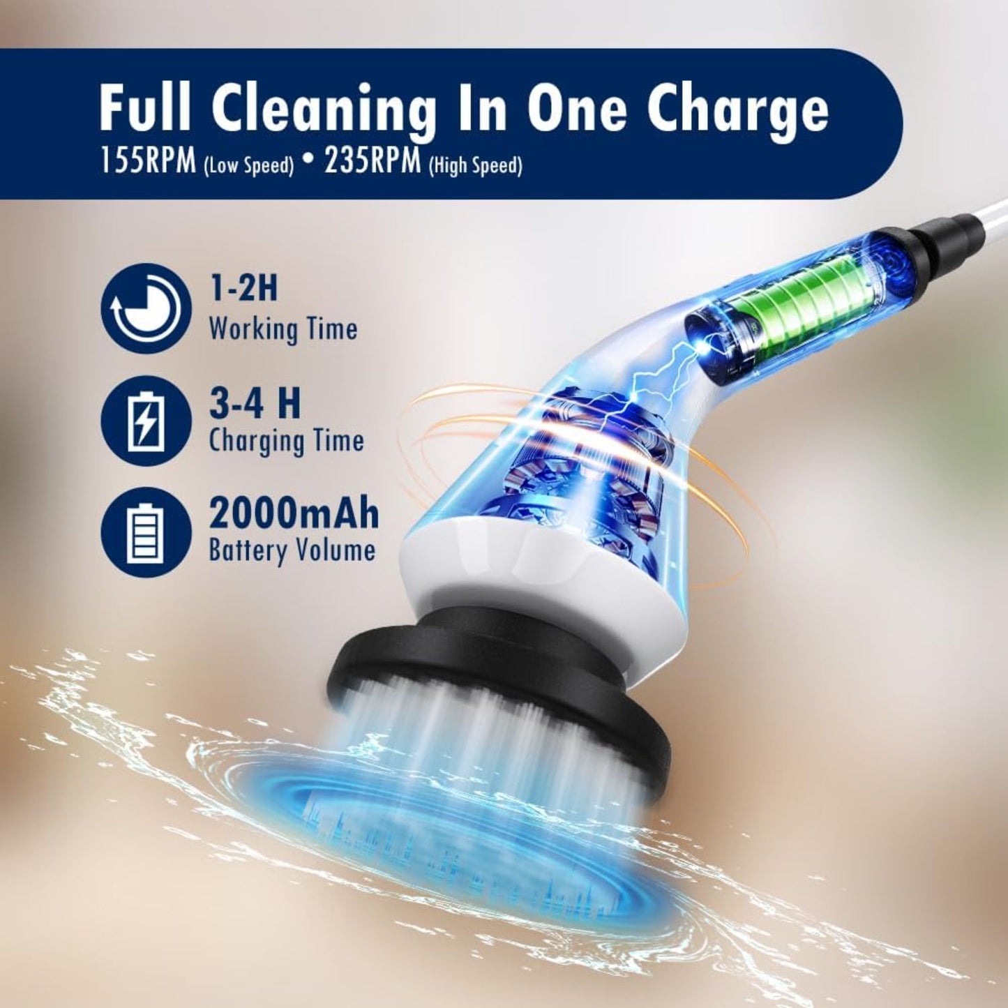 Electric Spin Scrubber with 6 Brush Heads & Adjustable Handle