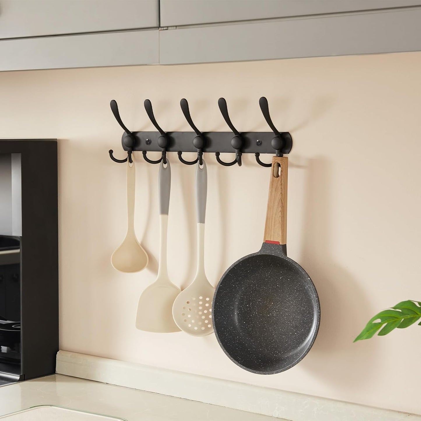 Wall Coat Hooks (2-Pack) - 35lb Capacity, Adjustable Black Metal Hangers