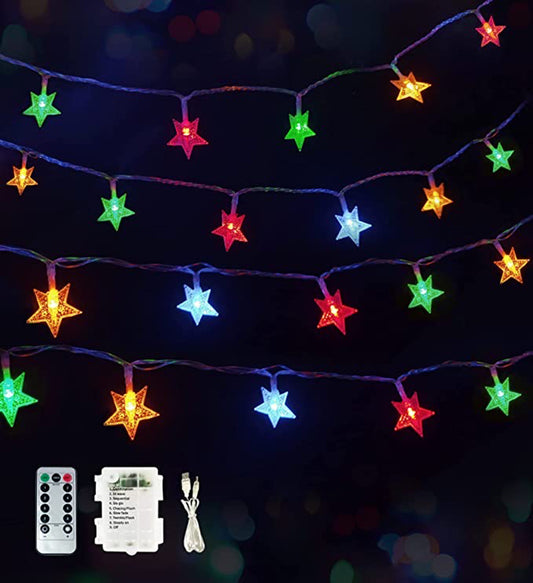 WOWMTN 33Ft Multicolor String Star Light Outdoor LED with Remote Battery Operated