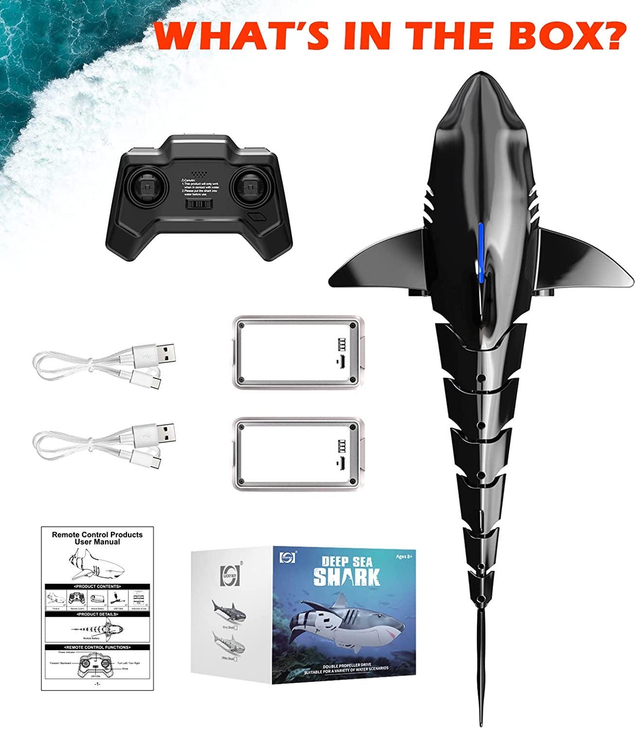 WOWMTN Remote Control Shark Pool Toys for Kids