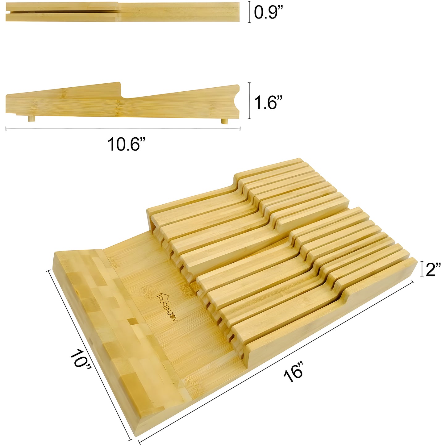 WOWMTN In-Drawer Bamboo Knife Storage with Optional Sharpener