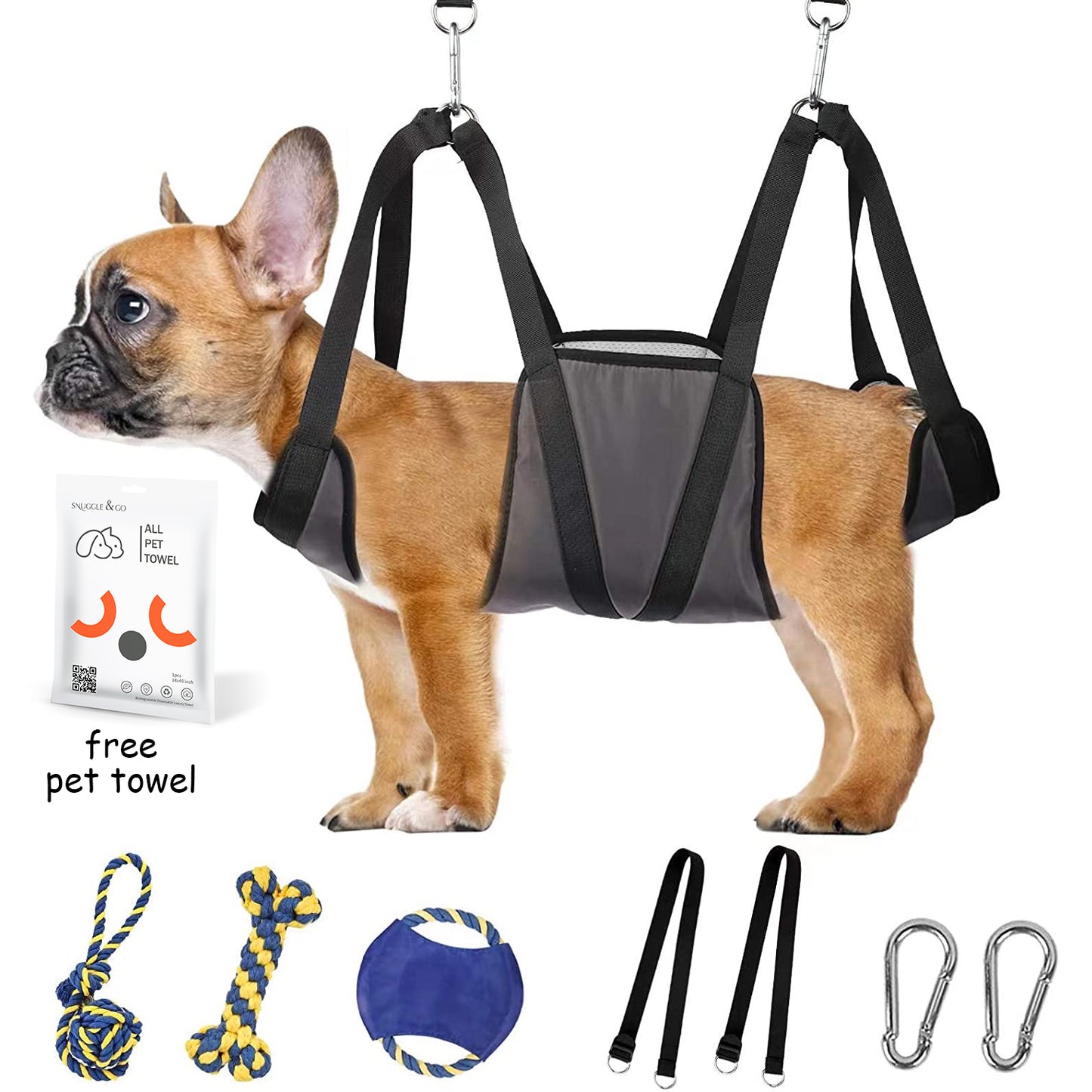 WOWMTN Pet Groom Hammock with toys Harness for Cats & Dogs, Dog Sling for Grooming