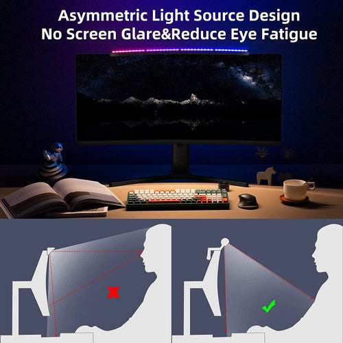 WOWMTN PRO Curved Monitor Light Bar 3 RGB color with Wireless Remote E-Reading